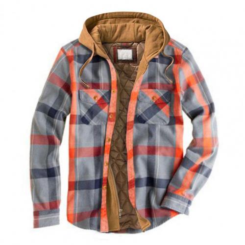 Men Coat Plaid Two-piece Casual Hooded Warm Jacket