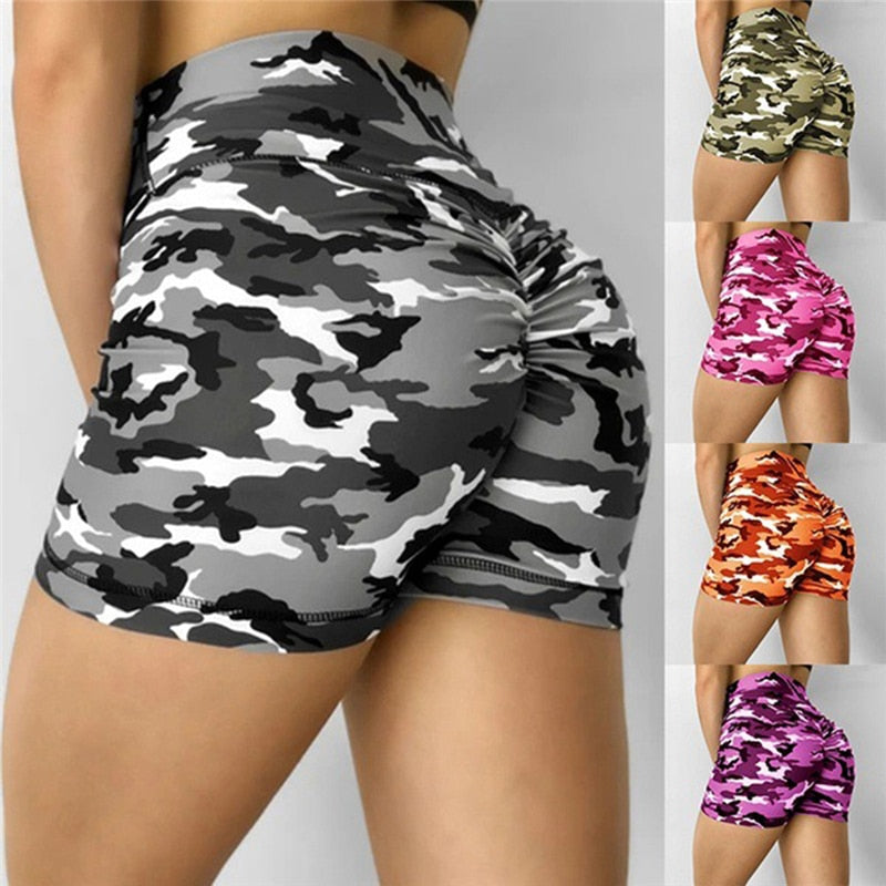 Women Shorts Ladies Summer Casual Camouflage Push Up Fitness Skinny Shorts Running Gym Stretch Sports Short Pants 2022 New
