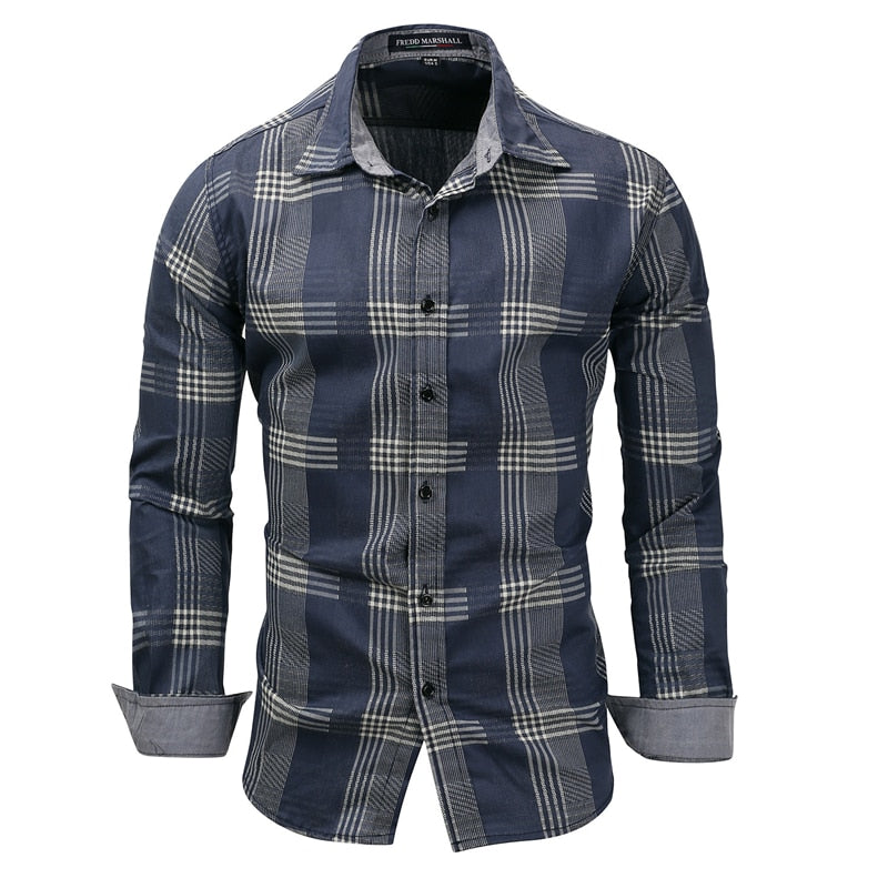 Men's Plaid Shirt Cotton Long Sleeve
