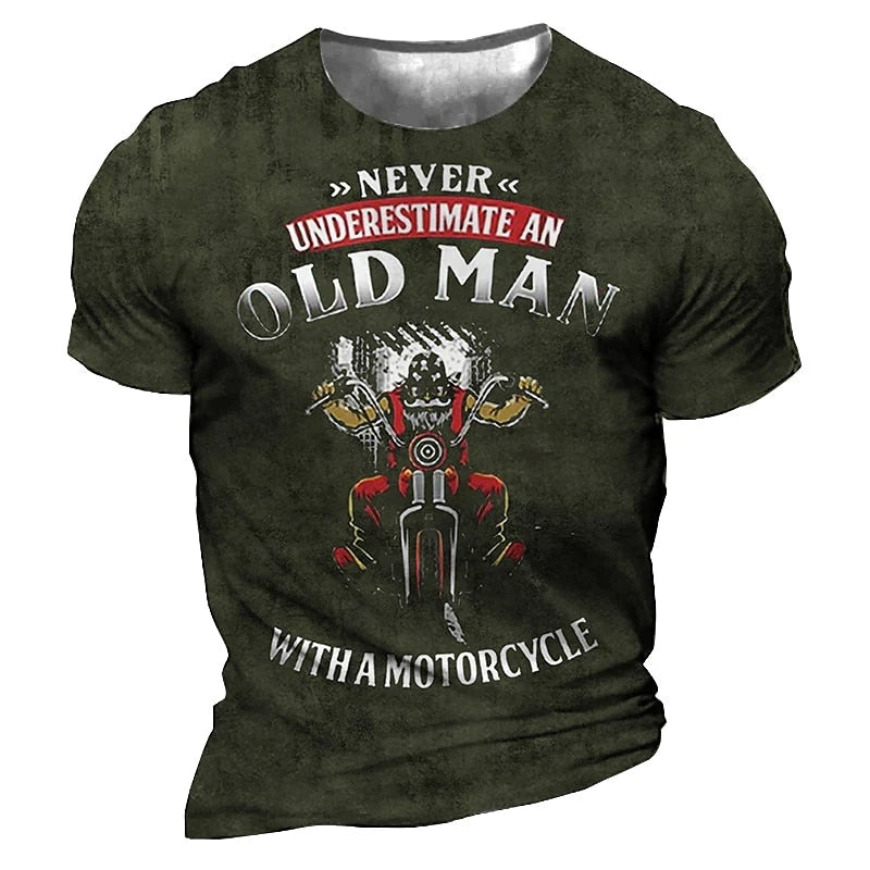 Motorcycle T-shirt For Men Motor Biker Vintage Short Sleeve Old Man Tee Shirt
