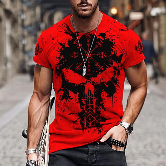 Viking New Men's T-shirt Summer Rock Punk Top Casual Breathable Men's Short Sleeve Street O-Neck Oversized Unisex T-shirt