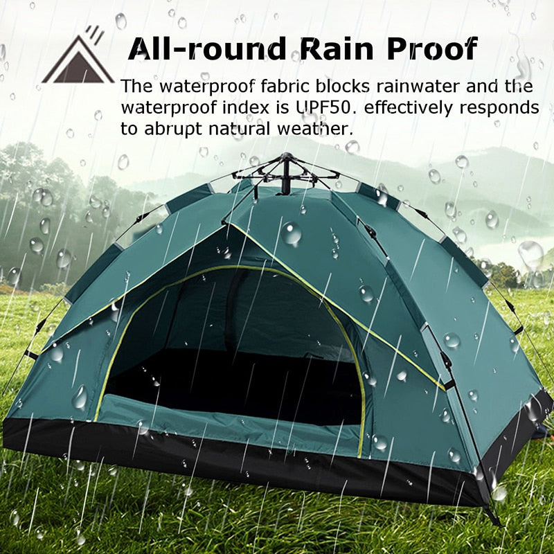 3-4 Person Waterproof Fully Automatic Pop-Up Quick Shelter Camping Tent Outdoor Travel Hiking Portable Tent Instant Set up Tent